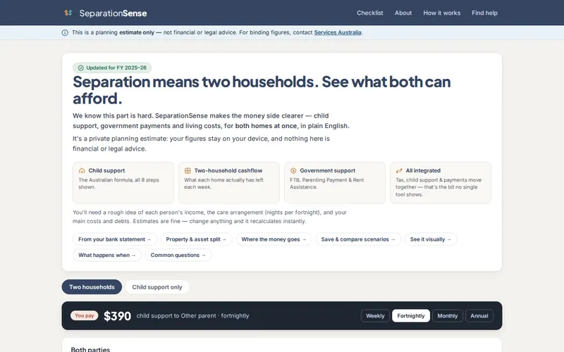SeparationSense — separation means two households, see what both can afford
