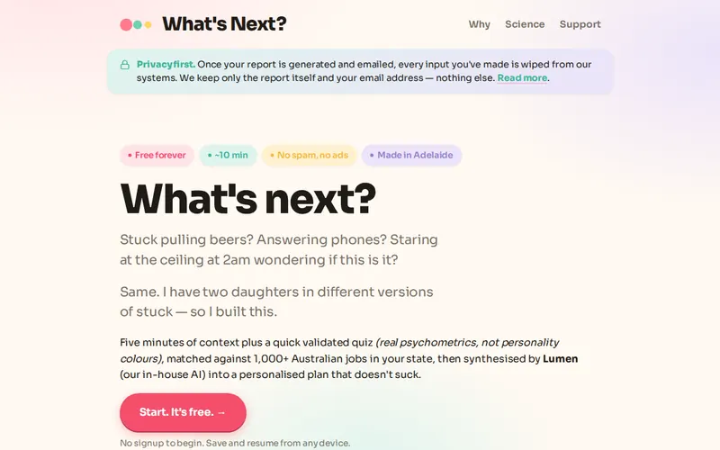 What's Next? — free science-based career direction quiz